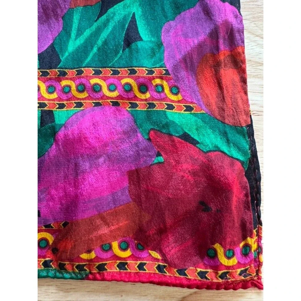 Vintage 1989 Liz Claiborne 100% Silk Scarf Bold Abstract Floral Jewel Tone 52x10